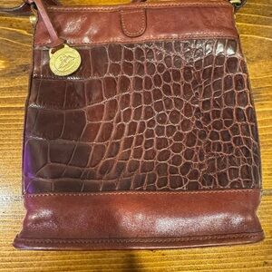 Brahmin Brown Crocodile Embossed Leather Crossbody Bag